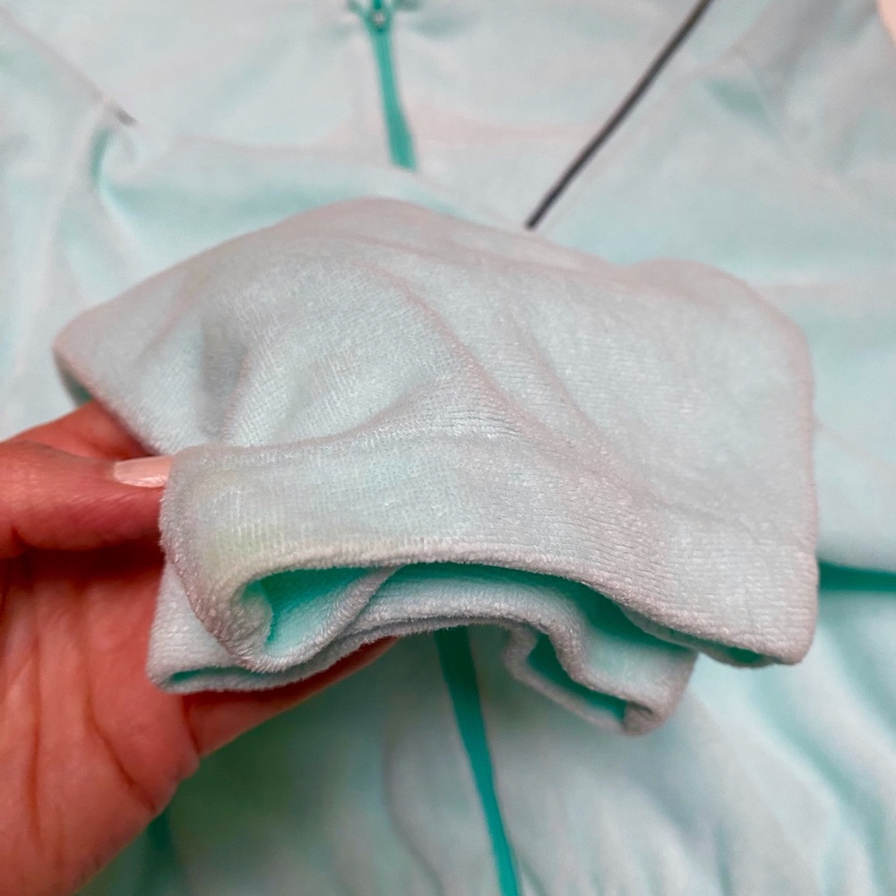 Vintage 80s Velour Jumpsuit Pastel Robins Egg Blue Retro Romper Dolman Sleeve - Picture 5 of 11